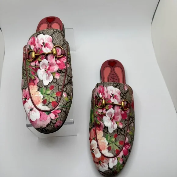 Gucci Princetown Mokassins Floral Mules GG Supreme Bloom Canvas Multicolor W 36 - Picture 6 of 16